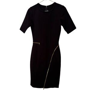YOANA BARASCHI Fitted Black Dress Exposed Zippers NWOT Size 4 Short Sleeve LBD
